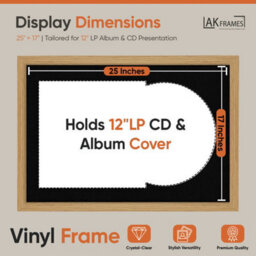 "AK Frames 25X17"" Light Oak Modern Vinyl Record Frame With Black Mount For 12 Inch Lp Cover & Disc - Overlapped Design" - thumbnail 2