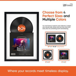 "AK Frames 25X17"" Light Oak Modern Vinyl Record Frame With Black Mount For 12 Inch Lp Cover & Disc - Overlapped Design" - thumbnail 4
