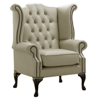 Chesterfield High Back Wing Chair Shelly Ash Leather Bespoke In Queen Anne Style - image 1