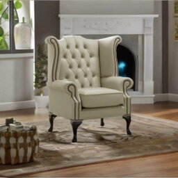 Chesterfield High Back Wing Chair Shelly Ash Leather Bespoke In Queen Anne Style - thumbnail 3