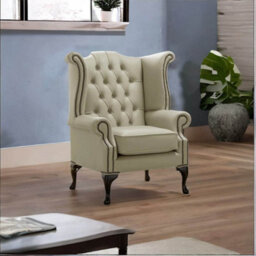 Chesterfield High Back Wing Chair Shelly Ash Leather Bespoke In Queen Anne Style - thumbnail 2