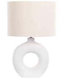 Beliani Table Lamp White Ceramic Base Beige Fabric Shade Bedside Lamp For Living Room And Hallway - thumbnail 2
