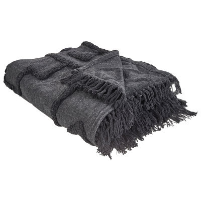 Beliani Blanket Chack Cotton 200 X 220 Cm Dark Grey - image 1