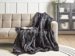 Beliani Blanket Chack Cotton 200 X 220 Cm Dark Grey - thumbnail 2