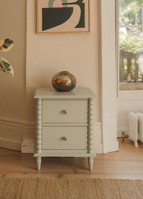 Statement Furniture Cromwell Bedside Table With Bobbin Design - Pale Olive - image 1