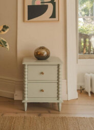 Statement Furniture Cromwell Bedside Table With Bobbin Design - Pale Olive