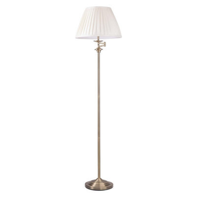 First Choice Lighting Antique Brass Swing Arm Floor Lamp With White Pleated Shade - image 1