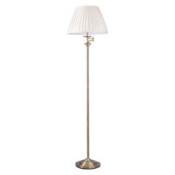 First Choice Lighting Antique Brass Swing Arm Floor Lamp With White Pleated Shade