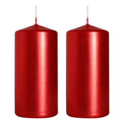 SolaDirect Pillar Candles, Pack Of 2, Unscented, Long Burning Time, 10 X 5 Cm / 4 X 2 In (Red, Metallic) - image 1