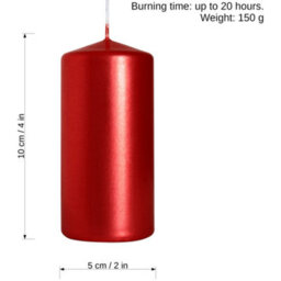 SolaDirect Pillar Candles, Pack Of 2, Unscented, Long Burning Time, 10 X 5 Cm / 4 X 2 In (Red, Metallic) - thumbnail 3