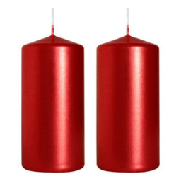 SolaDirect Pillar Candles, Pack Of 2, Unscented, Long Burning Time, 10 X 5 Cm / 4 X 2 In (Red, Metallic)