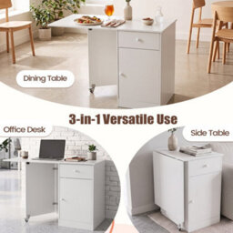 White Extendable Office Desk For Study Dining Room Folding Dining Table With Wheels - thumbnail 6