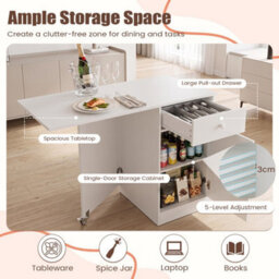White Extendable Office Desk For Study Dining Room Folding Dining Table With Wheels - thumbnail 3
