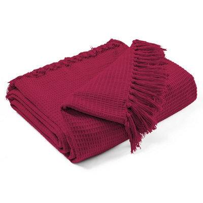 Ehc Waffle Cotton Woven Super Giant Sofa Throw, Up To 4 Seater Sofa/ Super King Size Bed 254 X 380 Cm, Wine - image 1