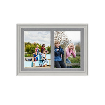 AK Frames 20X14 Light Grey Classic Multi Photo Frame With Mid Grey Mount - Holds 2 Apertures (2X) A4 Photos - image 1