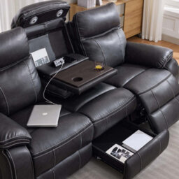 More4Homes Vinson Electric Recliner 1+2+3 Seater Sofa Set Air Leather With Speakers & Usb-C Charging (Charcoal) - thumbnail 5