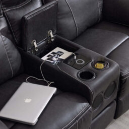 More4Homes Vinson Electric Recliner 1+2+3 Seater Sofa Set Air Leather With Speakers & Usb-C Charging (Charcoal) - thumbnail 7