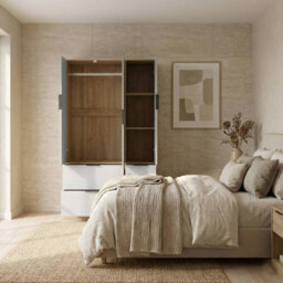 Urbn-Living Urbnliving 3 Door Wardrobe With 4 Drawers Wooden Bedroom Storage Cupboard With Hanging Rail For Clothes - Oak Unit & Grey Doors - thumbnail 4