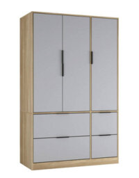 Urbn-Living Urbnliving 3 Door Wardrobe With 4 Drawers Wooden Bedroom Storage Cupboard With Hanging Rail For Clothes - Oak Unit & Grey Doors - thumbnail 1