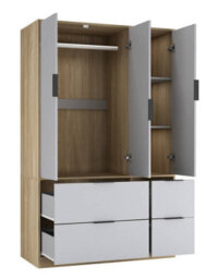 Urbn-Living Urbnliving 3 Door Wardrobe With 4 Drawers Wooden Bedroom Storage Cupboard With Hanging Rail For Clothes - Oak Unit & Grey Doors - thumbnail 7