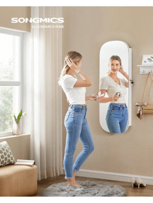Songmics Mirror With Storage, Led Mirror Jewellery Cabinet Wall/door Mounted, Lockable Rounded Wide Mirror Cabinet, With Mirror - image 1