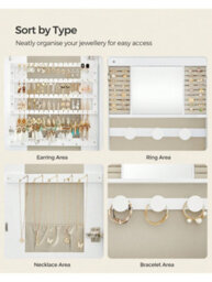 Songmics Mirror With Storage, Led Mirror Jewellery Cabinet Wall/door Mounted, Lockable Rounded Wide Mirror Cabinet, With Mirror - thumbnail 2