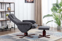 Evre Armchair With Foot Stool Fabric Dark Grey With Recline Swivel Padding - thumbnail 5