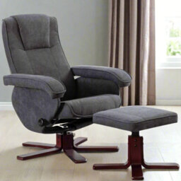 Evre Armchair With Foot Stool Fabric Dark Grey With Recline Swivel Padding