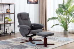 Evre Armchair With Foot Stool Fabric Dark Grey With Recline Swivel Padding - thumbnail 7