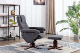 Evre Armchair With Foot Stool Fabric Dark Grey With Recline Swivel Padding - thumbnail 6