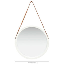 Berkfield Wall Mirror With Strap 50 Cm White - thumbnail 6