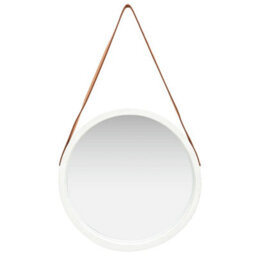Berkfield Wall Mirror With Strap 50 Cm White - thumbnail 2