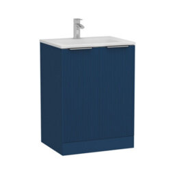 Royal Bathrooms Evora 600mm Midnight Blue Fluted Floor Standing Bathroom Vanity Unit 2 Door Cabinet Storage With Stone Basin Sink - 1 Tap Hole - thumbnail 8