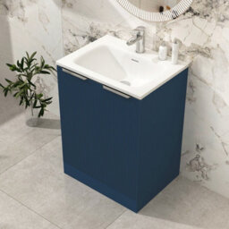 Royal Bathrooms Evora 600mm Midnight Blue Fluted Floor Standing Bathroom Vanity Unit 2 Door Cabinet Storage With Stone Basin Sink - 1 Tap Hole - thumbnail 4