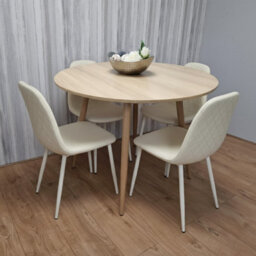 Kosy Koala Modern Round Dining Table With 4 Cream Faux Leather Chairs Kitchen Dining Room Furniture Set