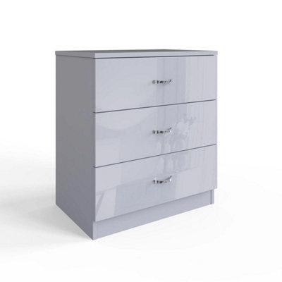 Grey Gloss 3 Drawer Chest Matt Frame Metal Handles - image 1