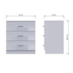 Grey Gloss 3 Drawer Chest Matt Frame Metal Handles - thumbnail 2