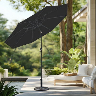 Sundaze 3M Black Round Garden Parasol Umbrella Patio Sun Shade Canopy Crank Tilt With Base - image 1