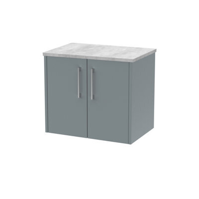 Hudson Reed Juno Wall Hung 2 Soft Close Door Vanity Unit With Laminate Top In Coastal Grey Finish, 600mm - image 1