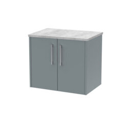 Hudson Reed Juno Wall Hung 2 Soft Close Door Vanity Unit With Laminate Top In Coastal Grey Finish, 600mm - thumbnail 1
