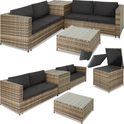 Tectake Garden Furniture Set Siena - For 4 People, With Large Storage Box, Thick Seat Cushions  - Nature/dark Grey - image 1