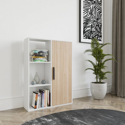 Decorotika Patrick 3 Shelves And A Cabinet Bookcase White & Oak - image 1