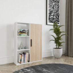 Decorotika Patrick 3 Shelves And A Cabinet Bookcase White & Oak