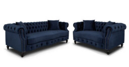 Navy Blue Velvet  3 + 2 Seater Chesterfield Sofa Set For Living Room Richmond - thumbnail 2