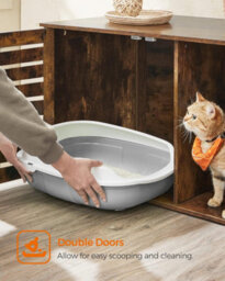 Decorative Litter Box Cabinet, Dual-Door Pet Furniture With Divider, Indoor Cat Solution, Rustic Brown - thumbnail 7