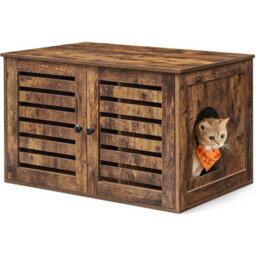 Decorative Litter Box Cabinet, Dual-Door Pet Furniture With Divider, Indoor Cat Solution, Rustic Brown - thumbnail 9