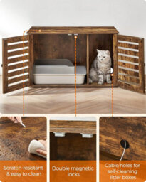 Decorative Litter Box Cabinet, Dual-Door Pet Furniture With Divider, Indoor Cat Solution, Rustic Brown - thumbnail 8