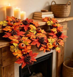Best Artificial 6Ft Autumn Garland With Vibrant Maple Leaves, Pumpkins & Acorns For Seasonal Décor - thumbnail 2