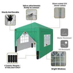 Sundaze Garden Pop Up Gazebo Party Tent Camping Marquee Canopy With 4 Sidewalls Carrying Bag Green 2.5X2.5M - thumbnail 4