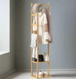 Bamboo Coat Stand With Garment Shelf And Hanging Rail - thumbnail 4